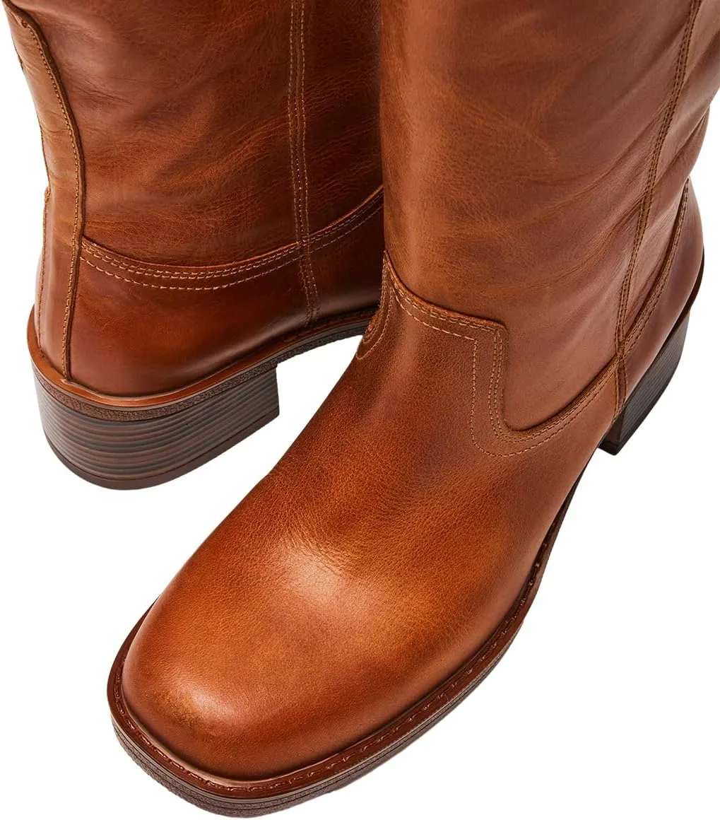 FOWT Women Platform Round Toe Calf High Boots Chunky Block Low Heel Riding Boots Pull on Wide Calf Shoes Size 4-16 US