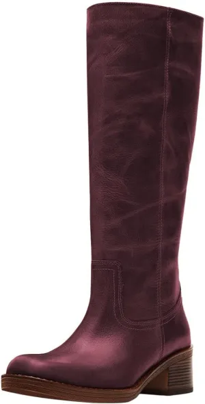 FOWT Women Platform Round Toe Calf High Boots Chunky Block Low Heel Riding Boots Pull on Wide Calf Shoes Size 4-16 US