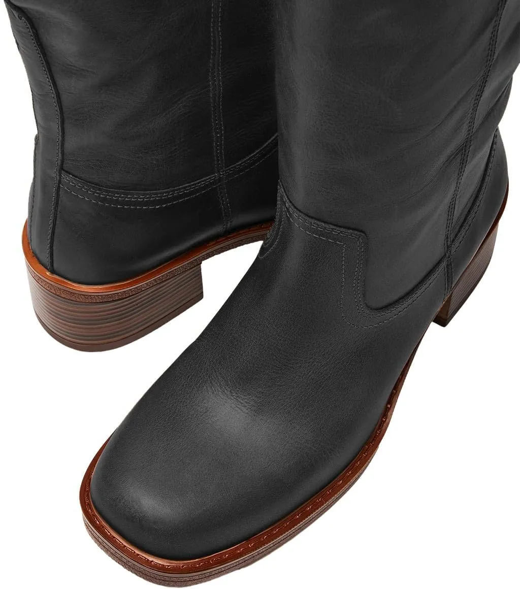 FOWT Women Platform Round Toe Calf High Boots Chunky Block Low Heel Riding Boots Pull on Wide Calf Shoes Size 4-16 US