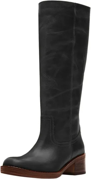 FOWT Women Platform Round Toe Calf High Boots Chunky Block Low Heel Riding Boots Pull on Wide Calf Shoes Size 4-16 US