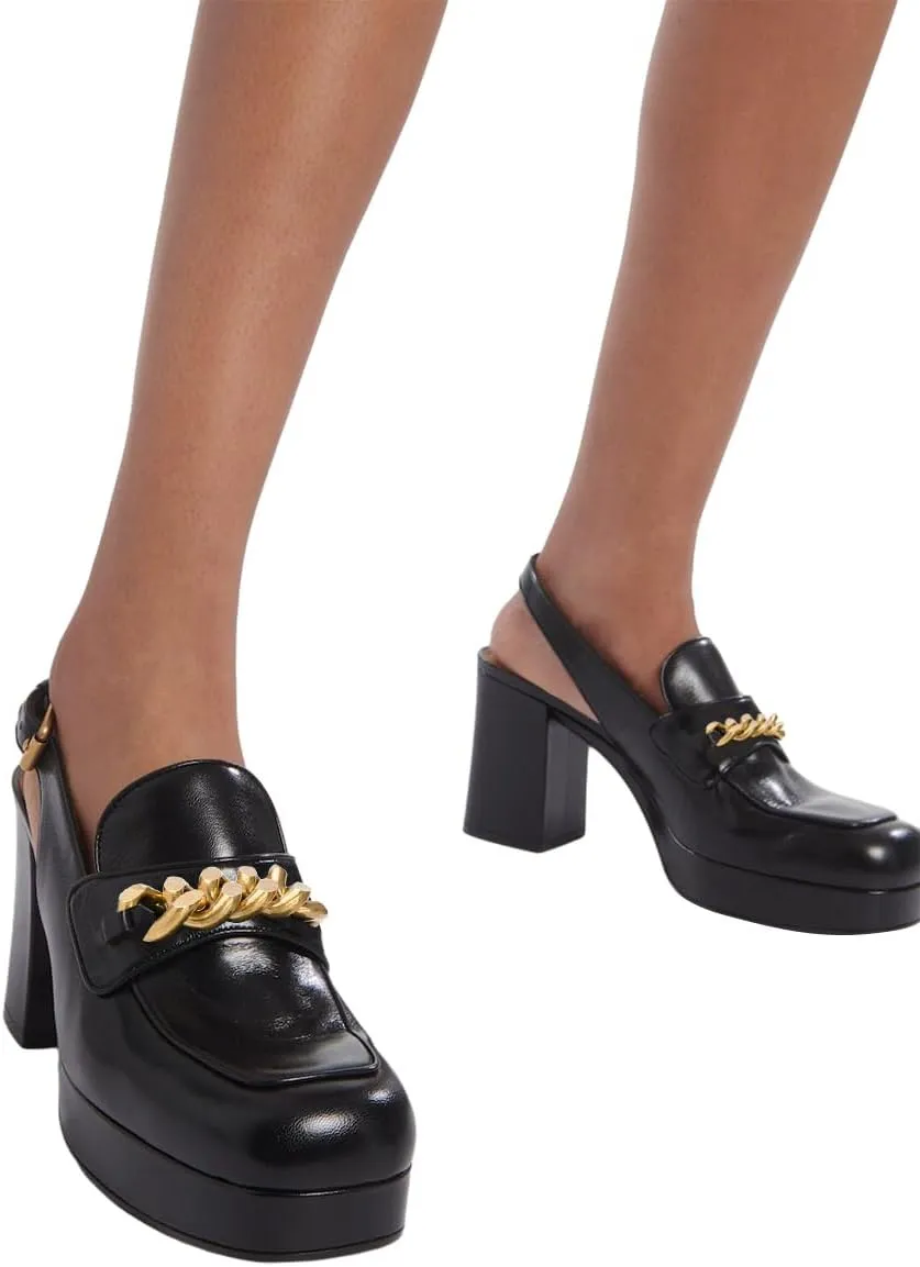 FOWT Women Platform Round Toe Pumps Chain Chunky High Heel Slingback Penny Loafers Stable Office Daily Shoes Size 4-16 US