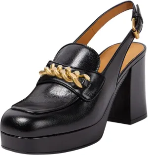 FOWT Women Platform Round Toe Pumps Chain Chunky High Heel Slingback Penny Loafers Stable Office Daily Shoes Size 4-16 US