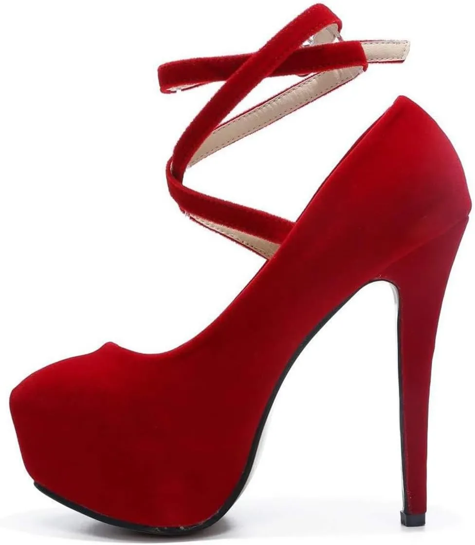 FOWT Women Platform Round Toe Pumps Lace Up Strappy Stiletto High Heels Party Eveing Club Shoes Size 4-16 US