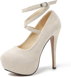 FOWT Women Platform Round Toe Pumps Lace Up Strappy Stiletto High Heels Party Eveing Club Shoes Size 4-16 US