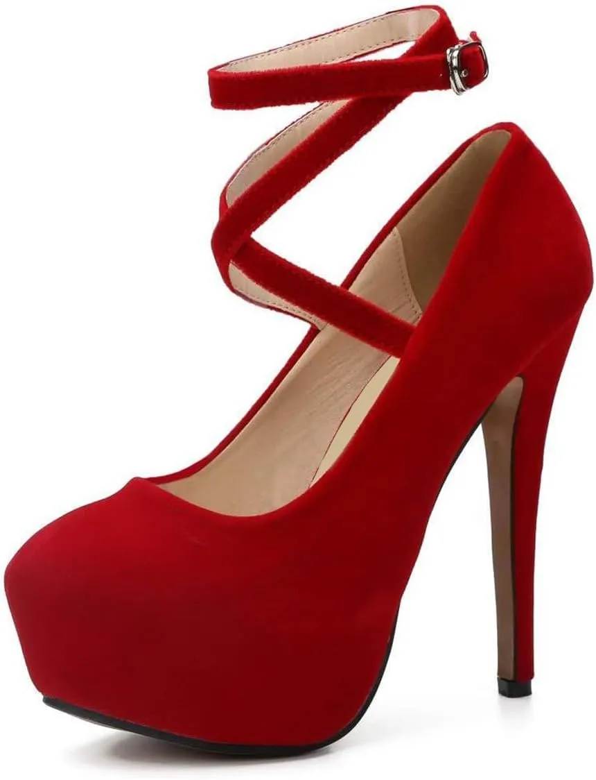 FOWT Women Platform Round Toe Pumps Lace Up Strappy Stiletto High Heels Party Eveing Club Shoes Size 4-16 US