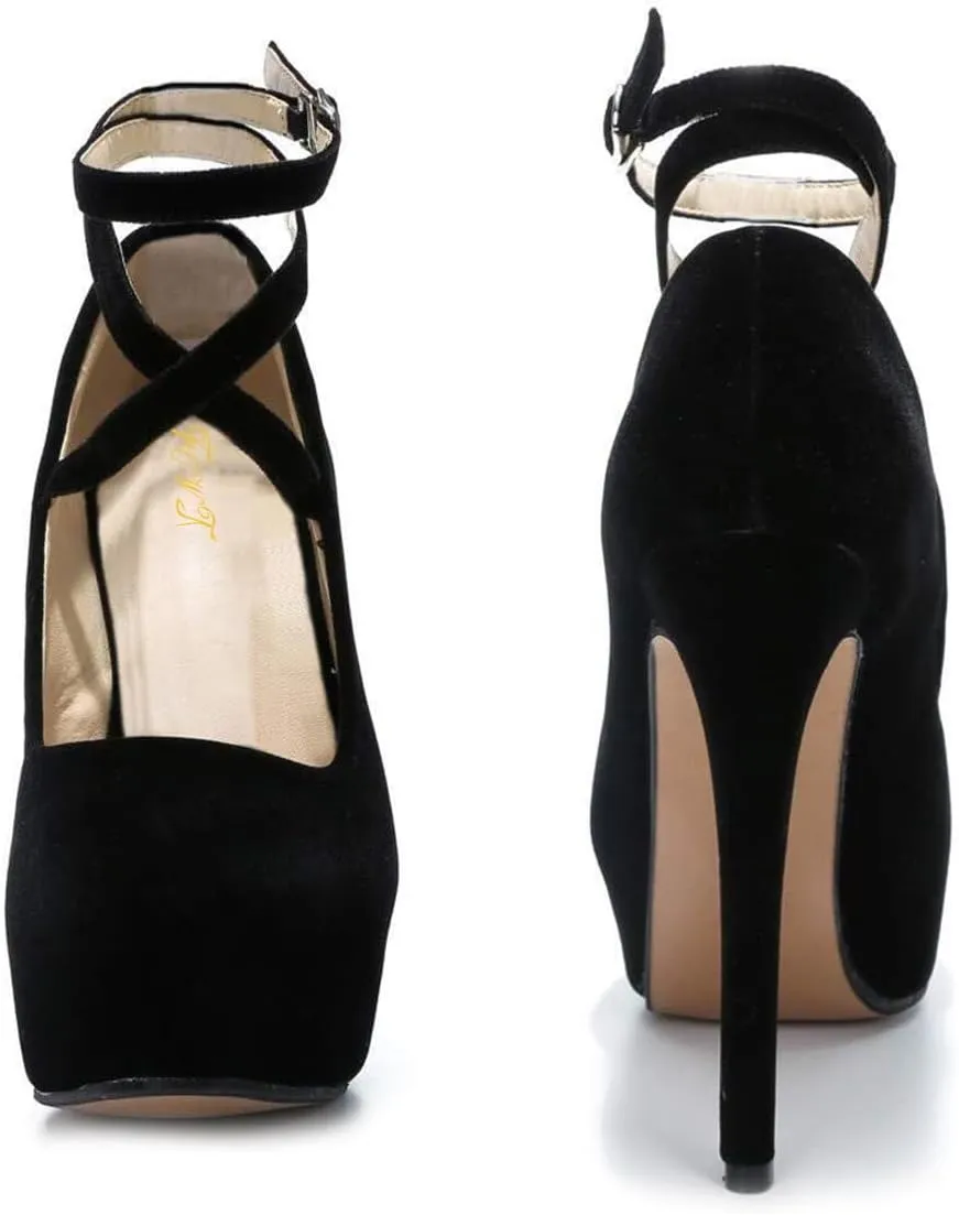 FOWT Women Platform Round Toe Pumps Lace Up Strappy Stiletto High Heels Party Eveing Club Shoes Size 4-16 US