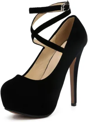 FOWT Women Platform Round Toe Pumps Lace Up Strappy Stiletto High Heels Party Eveing Club Shoes Size 4-16 US