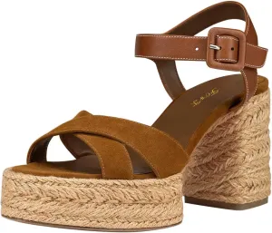 FOWT Women Platform Round Toe Sandals Ankle Strap Espadrilla Chunky Block High Heels Casual Dressy Summer Shoes Size 4-16 US