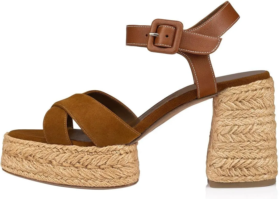 FOWT Women Platform Round Toe Sandals Ankle Strap Espadrilla Chunky Block High Heels Casual Dressy Summer Shoes Size 4-16 US