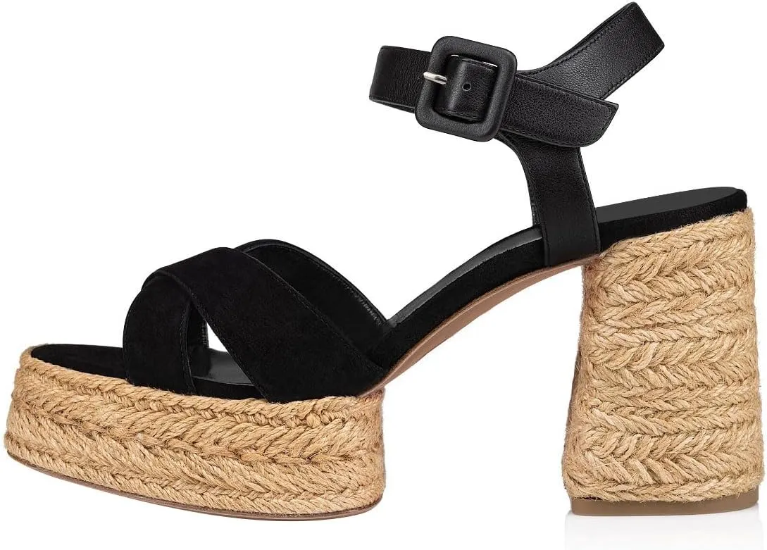 FOWT Women Platform Round Toe Sandals Ankle Strap Espadrilla Chunky Block High Heels Casual Dressy Summer Shoes Size 4-16 US