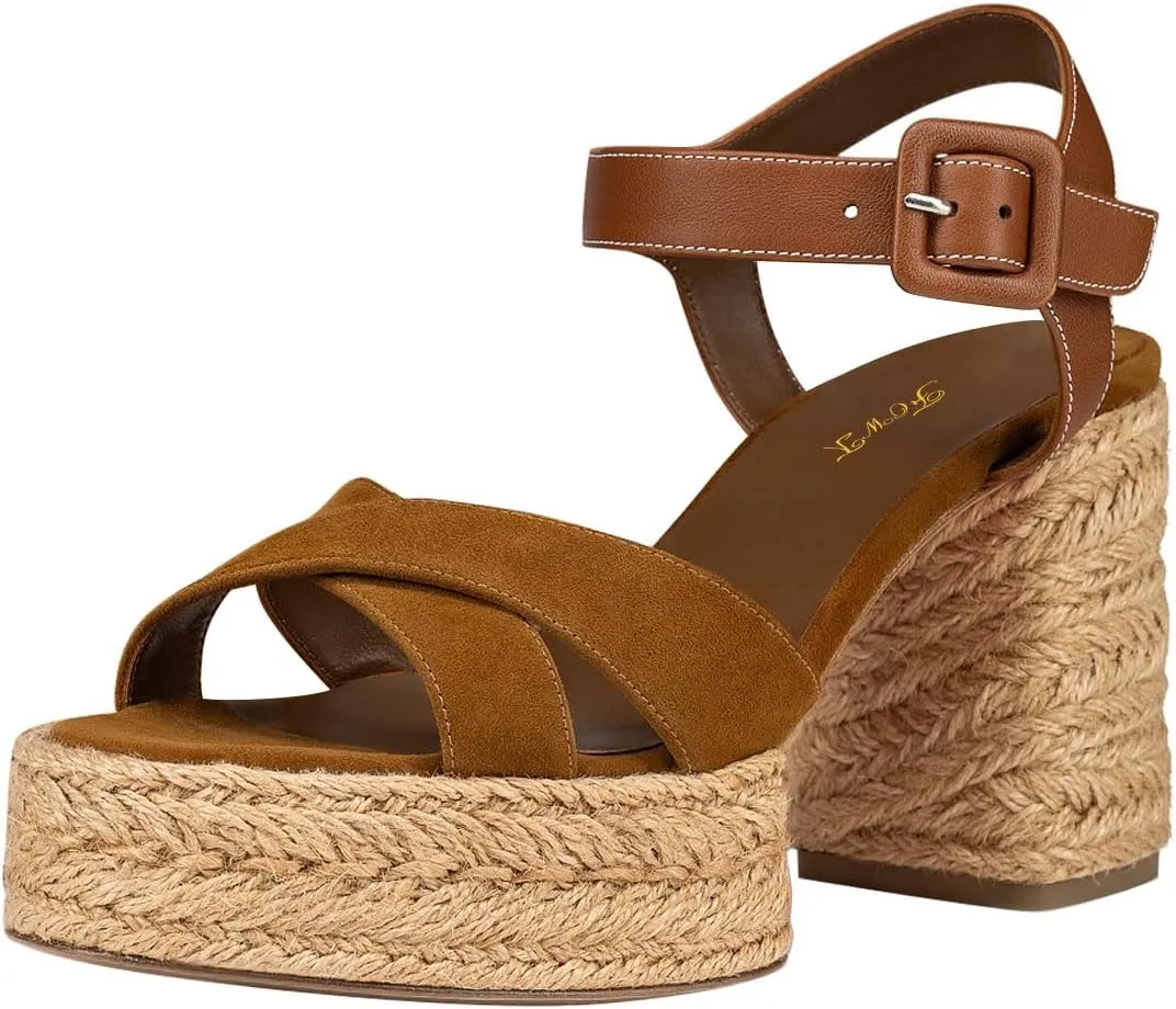 FOWT Women Platform Round Toe Sandals Ankle Strap Espadrilla Chunky Block High Heels Casual Dressy Summer Shoes Size 4-16 US