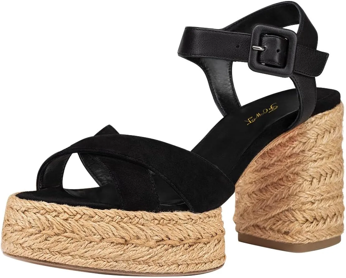 FOWT Women Platform Round Toe Sandals Ankle Strap Espadrilla Chunky Block High Heels Casual Dressy Summer Shoes Size 4-16 US