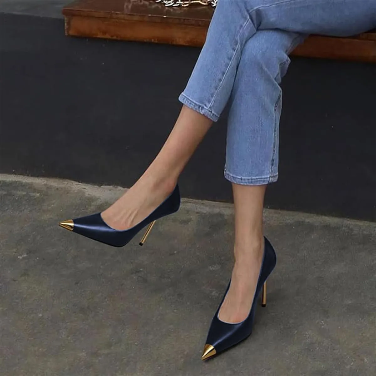 FOWT Women Pointed Cap Toe Pumps Slip on Golden Stiletto High Heels Sexy Dance Club Party Shoes Size 4-16 US