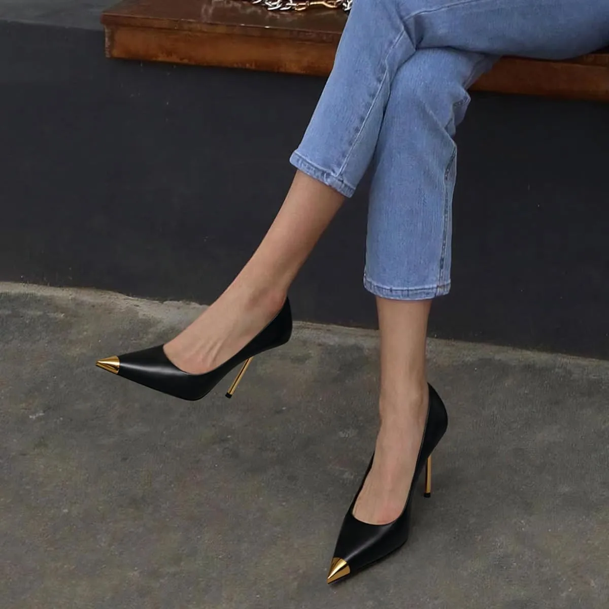 FOWT Women Pointed Cap Toe Pumps Slip on Golden Stiletto High Heels Sexy Dance Club Party Shoes Size 4-16 US