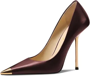 FOWT Women Pointed Cap Toe Pumps Slip on Golden Stiletto High Heels Sexy Dance Club Party Shoes Size 4-16 US