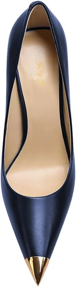 FOWT Women Pointed Cap Toe Pumps Slip on Golden Stiletto High Heels Sexy Dance Club Party Shoes Size 4-16 US