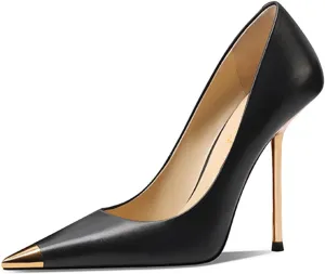 FOWT Women Pointed Cap Toe Pumps Slip on Golden Stiletto High Heels Sexy Dance Club Party Shoes Size 4-16 US