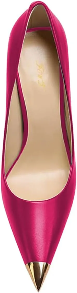 FOWT Women Pointed Cap Toe Pumps Slip on Golden Stiletto High Heels Sexy Dance Club Party Shoes Size 4-16 US