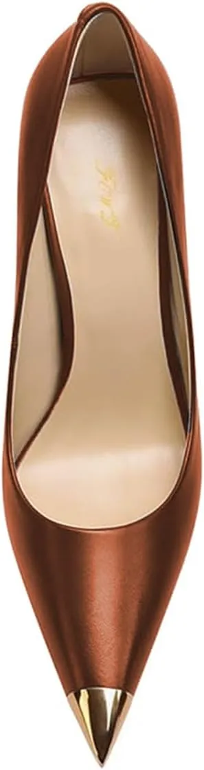 FOWT Women Pointed Cap Toe Pumps Slip on Golden Stiletto High Heels Sexy Dance Club Party Shoes Size 4-16 US