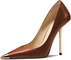 FOWT Women Pointed Cap Toe Pumps Slip on Golden Stiletto High Heels Sexy Dance Club Party Shoes Size 4-16 US