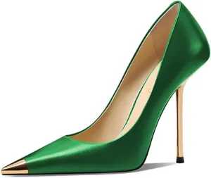 FOWT Women Pointed Cap Toe Pumps Slip on Golden Stiletto High Heels Sexy Dance Club Party Shoes Size 4-16 US