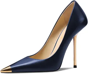 FOWT Women Pointed Cap Toe Pumps Slip on Golden Stiletto High Heels Sexy Dance Club Party Shoes Size 4-16 US