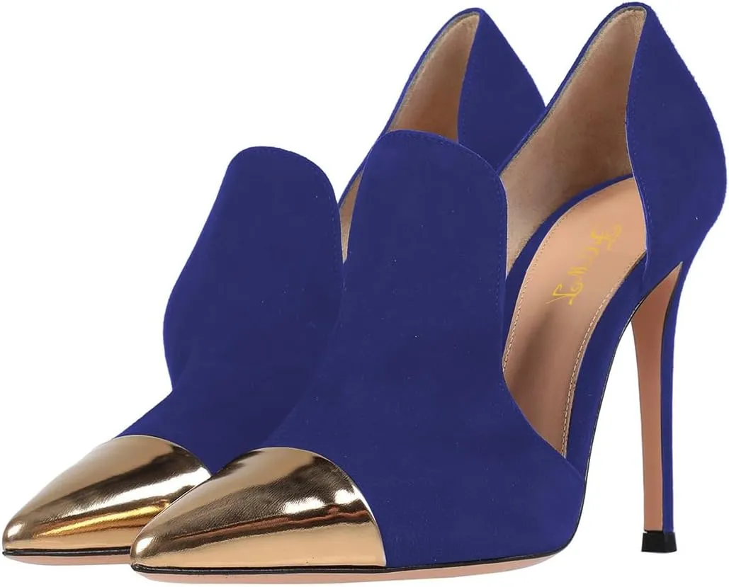 FOWT Women Pointed Cap Toe Pumps Slip on Stiletto High Heel D'orsays Dressy Prom Evening Party Shoes Size 4-16 US