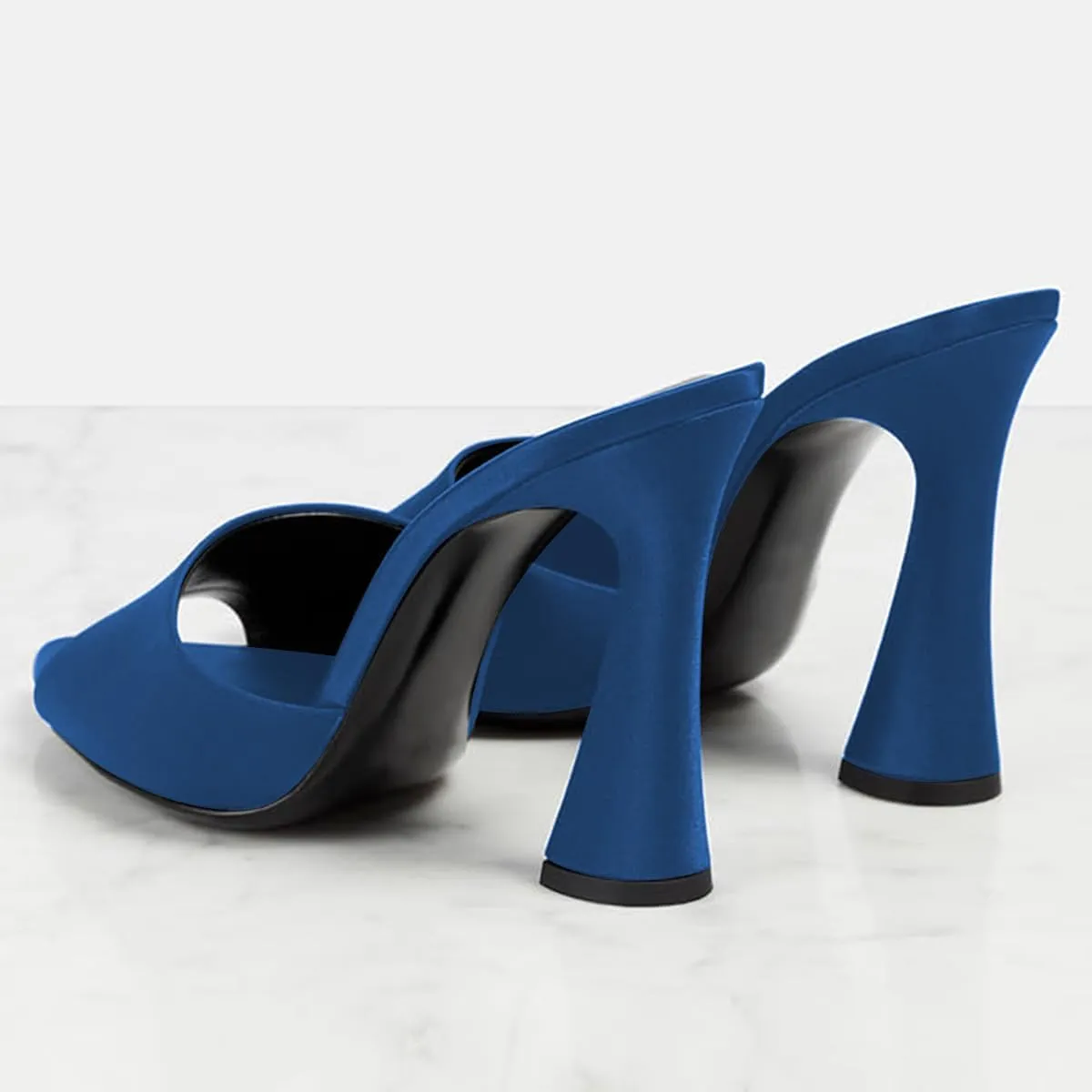 FOWT Women Pointed Peep Toe Mules Block High Heel Slippers Slip on Dressy Party Dance Shoes Size 4-16 US