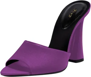 FOWT Women Pointed Peep Toe Mules Block High Heel Slippers Slip on Dressy Party Dance Shoes Size 4-16 US