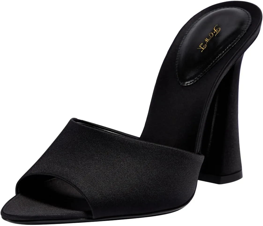 FOWT Women Pointed Peep Toe Mules Block High Heel Slippers Slip on Dressy Party Dance Shoes Size 4-16 US
