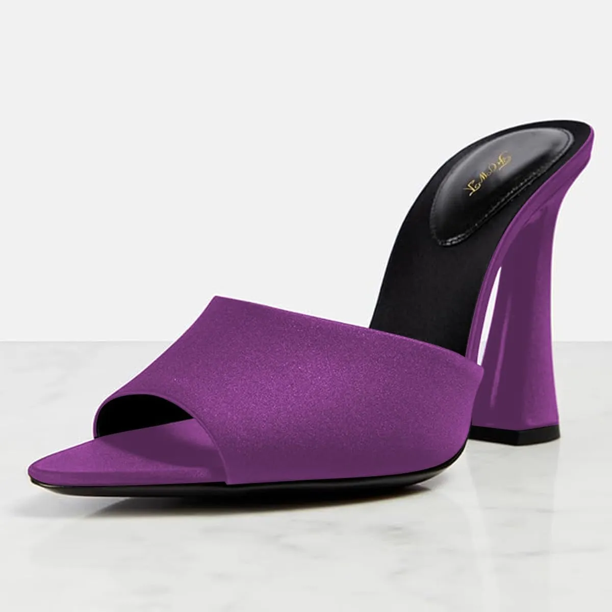 FOWT Women Pointed Peep Toe Mules Block High Heel Slippers Slip on Dressy Party Dance Shoes Size 4-16 US