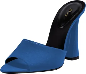 FOWT Women Pointed Peep Toe Mules Block High Heel Slippers Slip on Dressy Party Dance Shoes Size 4-16 US