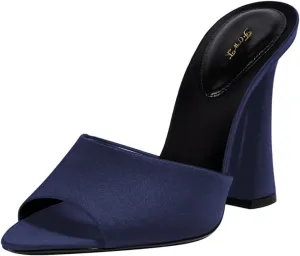FOWT Women Pointed Peep Toe Mules Block High Heel Slippers Slip on Dressy Party Dance Shoes Size 4-16 US
