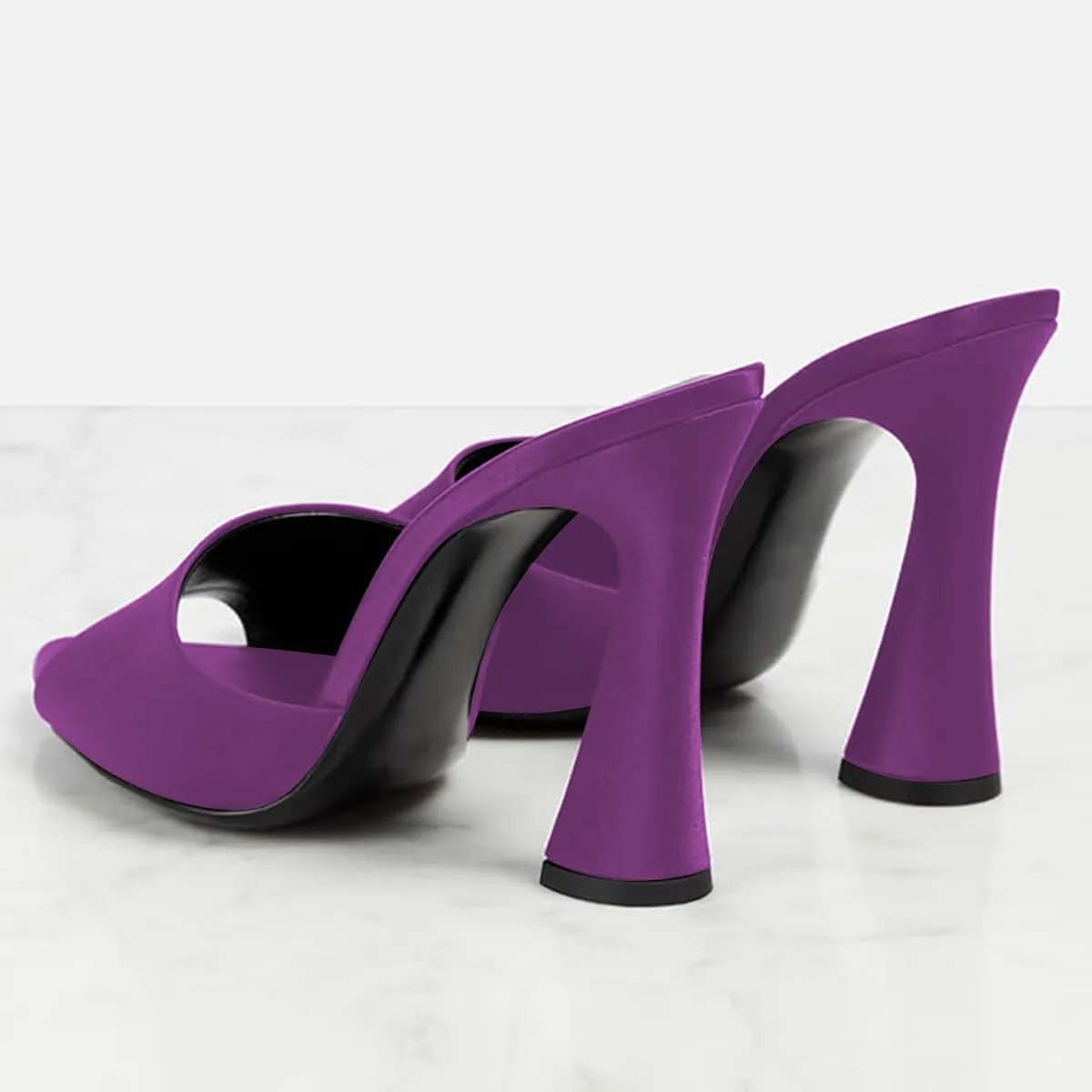 FOWT Women Pointed Peep Toe Mules Block High Heel Slippers Slip on Dressy Party Dance Shoes Size 4-16 US