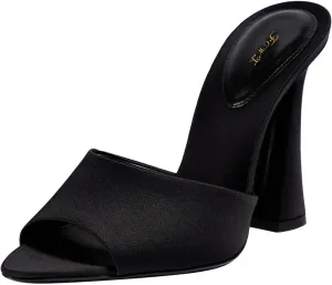 FOWT Women Pointed Peep Toe Mules Block High Heel Slippers Slip on Dressy Party Dance Shoes Size 4-16 US