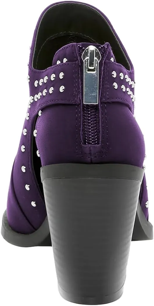 FOWT Women Pointed Toe Ankle Boots Rivet Studded Chunky High Heel Booties Hollow Cut Back Zipper Shoes Size 4-16 US