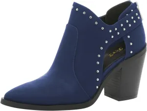 FOWT Women Pointed Toe Ankle Boots Rivet Studded Chunky High Heel Booties Hollow Cut Back Zipper Shoes Size 4-16 US