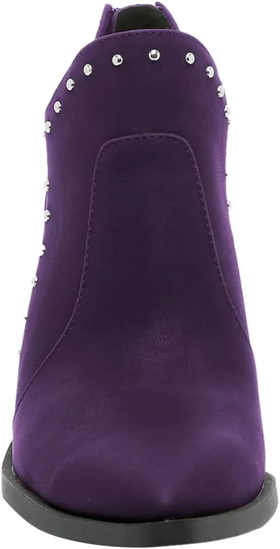 FOWT Women Pointed Toe Ankle Boots Rivet Studded Chunky High Heel Booties Hollow Cut Back Zipper Shoes Size 4-16 US