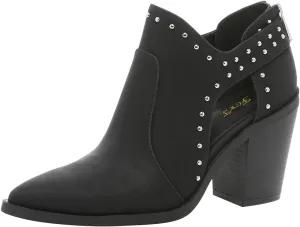 FOWT Women Pointed Toe Ankle Boots Rivet Studded Chunky High Heel Booties Hollow Cut Back Zipper Shoes Size 4-16 US