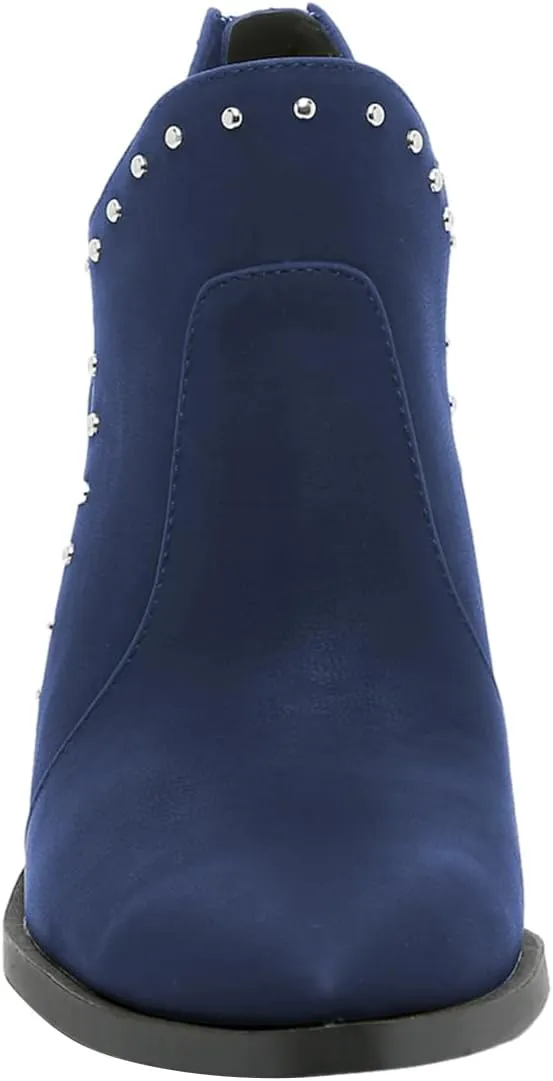 FOWT Women Pointed Toe Ankle Boots Rivet Studded Chunky High Heel Booties Hollow Cut Back Zipper Shoes Size 4-16 US