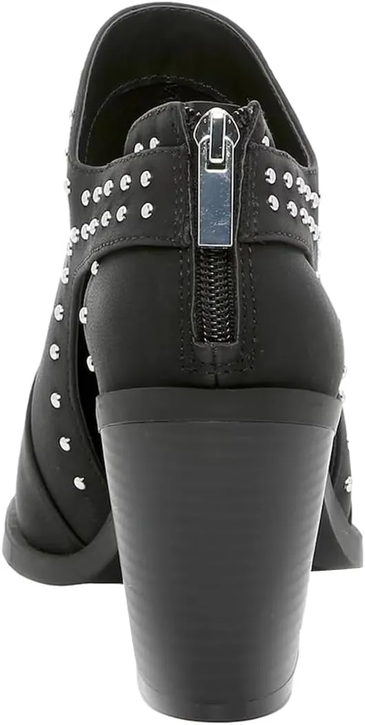 FOWT Women Pointed Toe Ankle Boots Rivet Studded Chunky High Heel Booties Hollow Cut Back Zipper Shoes Size 4-16 US