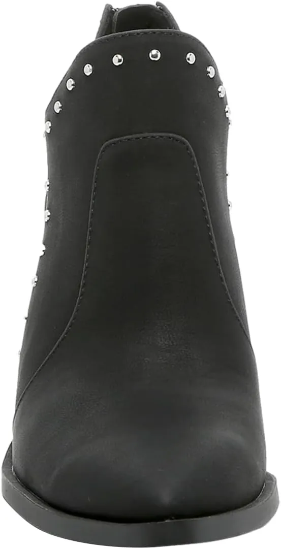 FOWT Women Pointed Toe Ankle Boots Rivet Studded Chunky High Heel Booties Hollow Cut Back Zipper Shoes Size 4-16 US