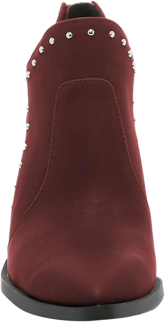 FOWT Women Pointed Toe Ankle Boots Rivet Studded Chunky High Heel Booties Hollow Cut Back Zipper Shoes Size 4-16 US