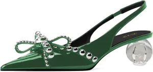 FOWT Women Pointed Toe Bow Pumps Crystal Low Heel Slingbacks Rivet Studded Party Club Evening Shoes Size 4-16 US
