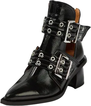 FOWT Women Pointed Toe Chelsea Boots Chunky Mid Heel Ankle Booties Hollow Cut Strappy Back Zipper Shoes Size 4-16 US