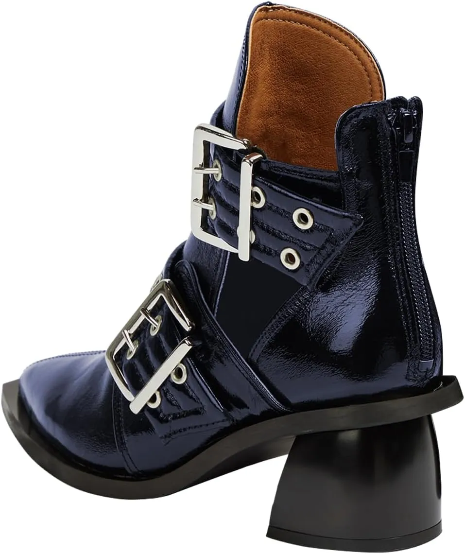 FOWT Women Pointed Toe Chelsea Boots Chunky Mid Heel Ankle Booties Hollow Cut Strappy Back Zipper Shoes Size 4-16 US