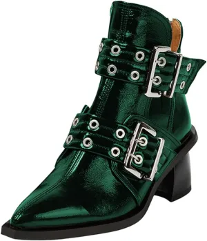 FOWT Women Pointed Toe Chelsea Boots Chunky Mid Heel Ankle Booties Hollow Cut Strappy Back Zipper Shoes Size 4-16 US