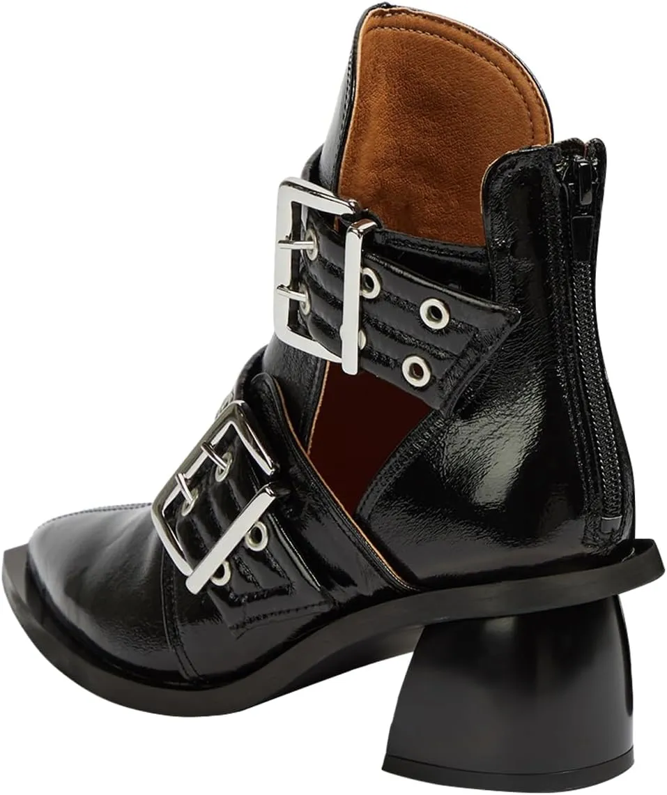 FOWT Women Pointed Toe Chelsea Boots Chunky Mid Heel Ankle Booties Hollow Cut Strappy Back Zipper Shoes Size 4-16 US