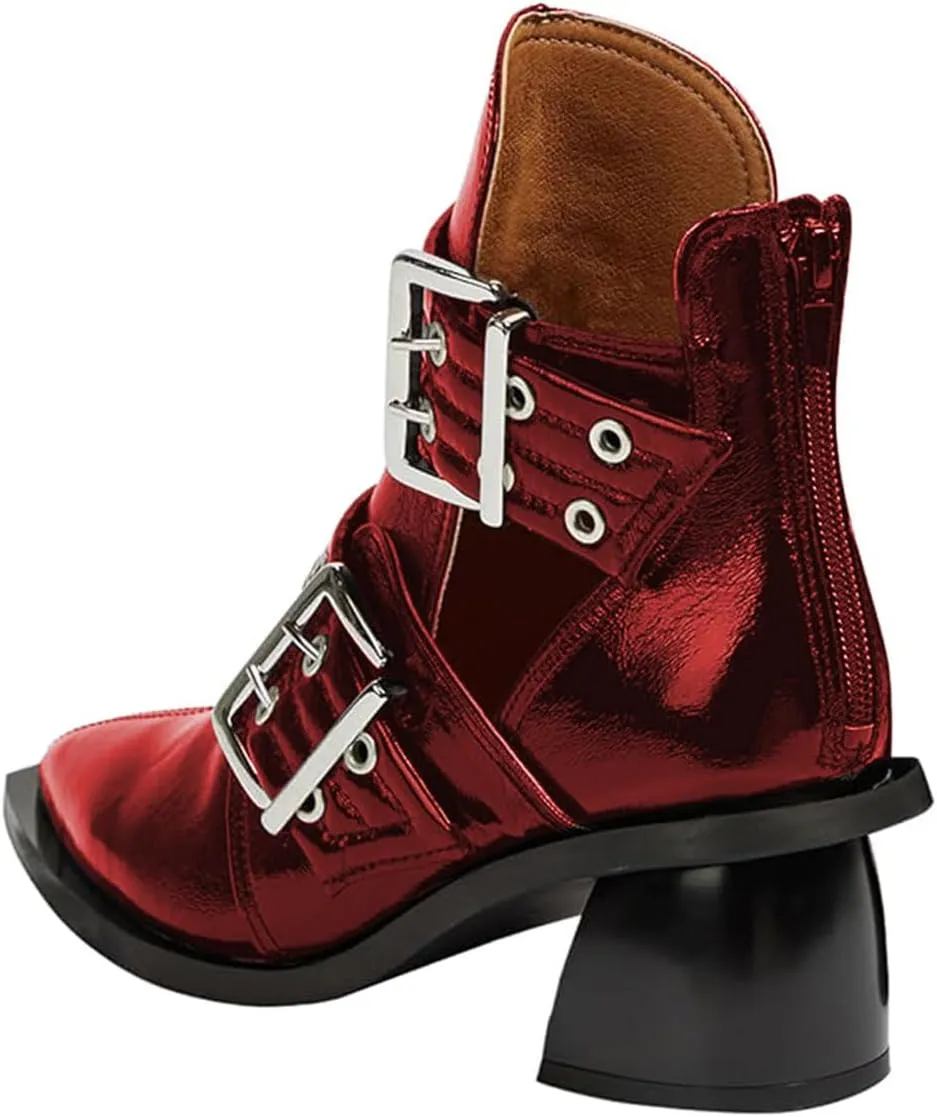 FOWT Women Pointed Toe Chelsea Boots Chunky Mid Heel Ankle Booties Hollow Cut Strappy Back Zipper Shoes Size 4-16 US