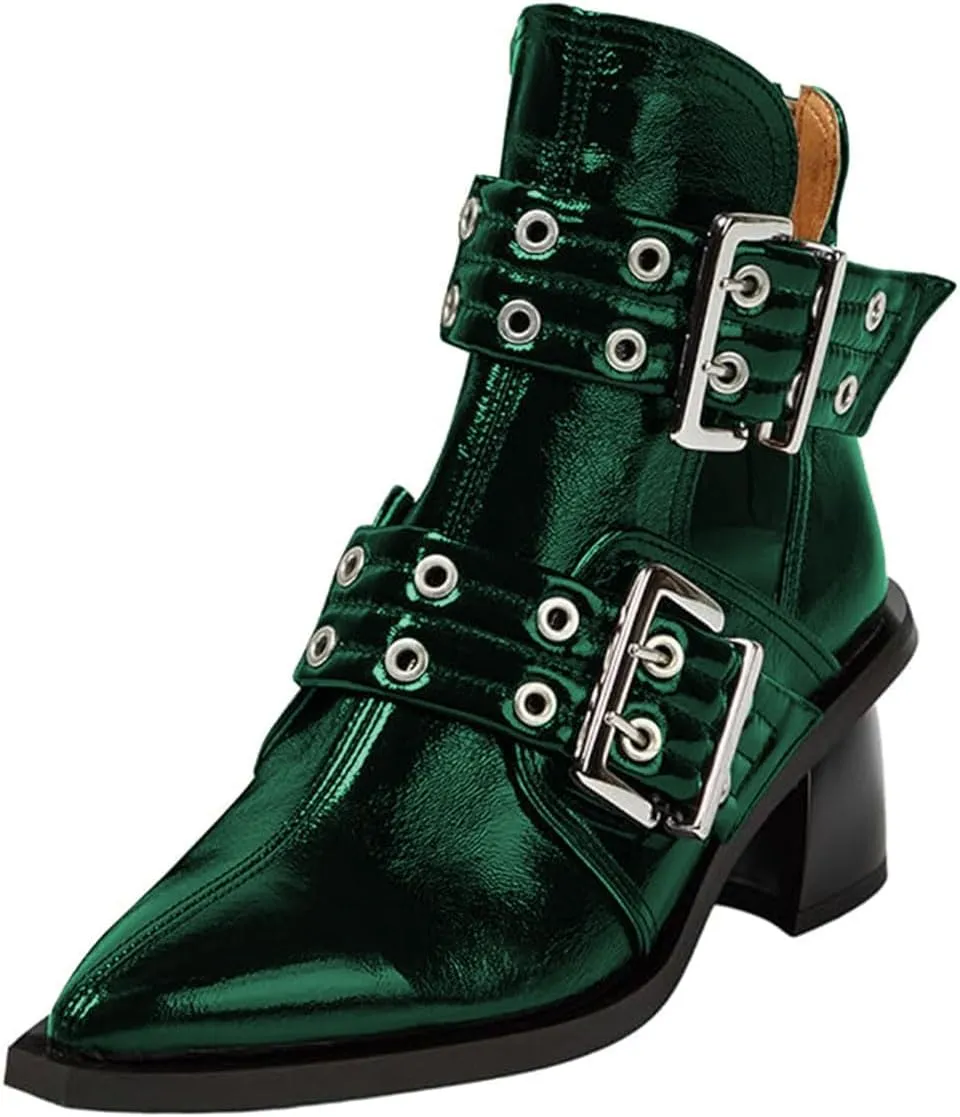 FOWT Women Pointed Toe Chelsea Boots Chunky Mid Heel Ankle Booties Hollow Cut Strappy Back Zipper Shoes Size 4-16 US